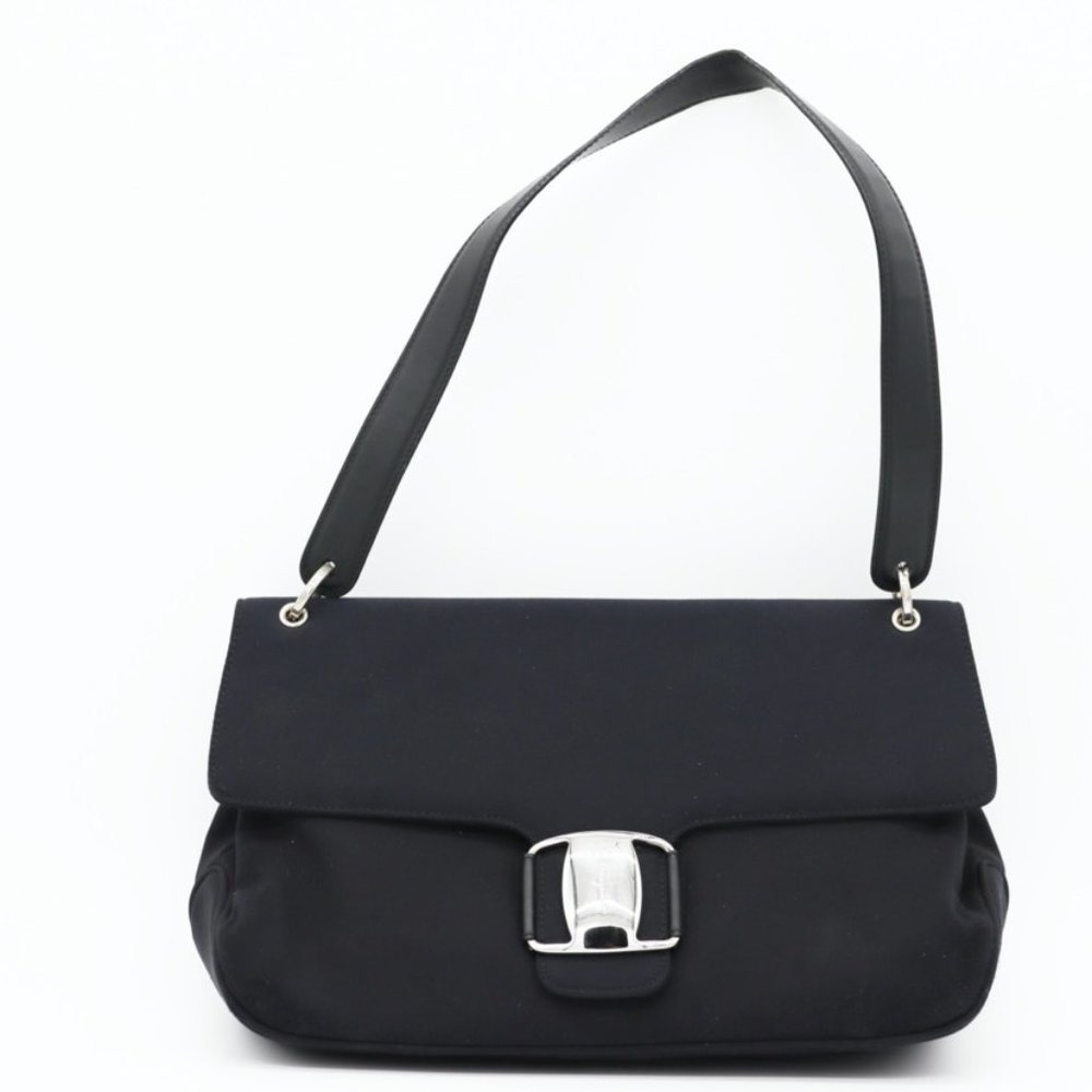 Salvatore Ferragamo Black Shoulder Bag with Silver Hardware